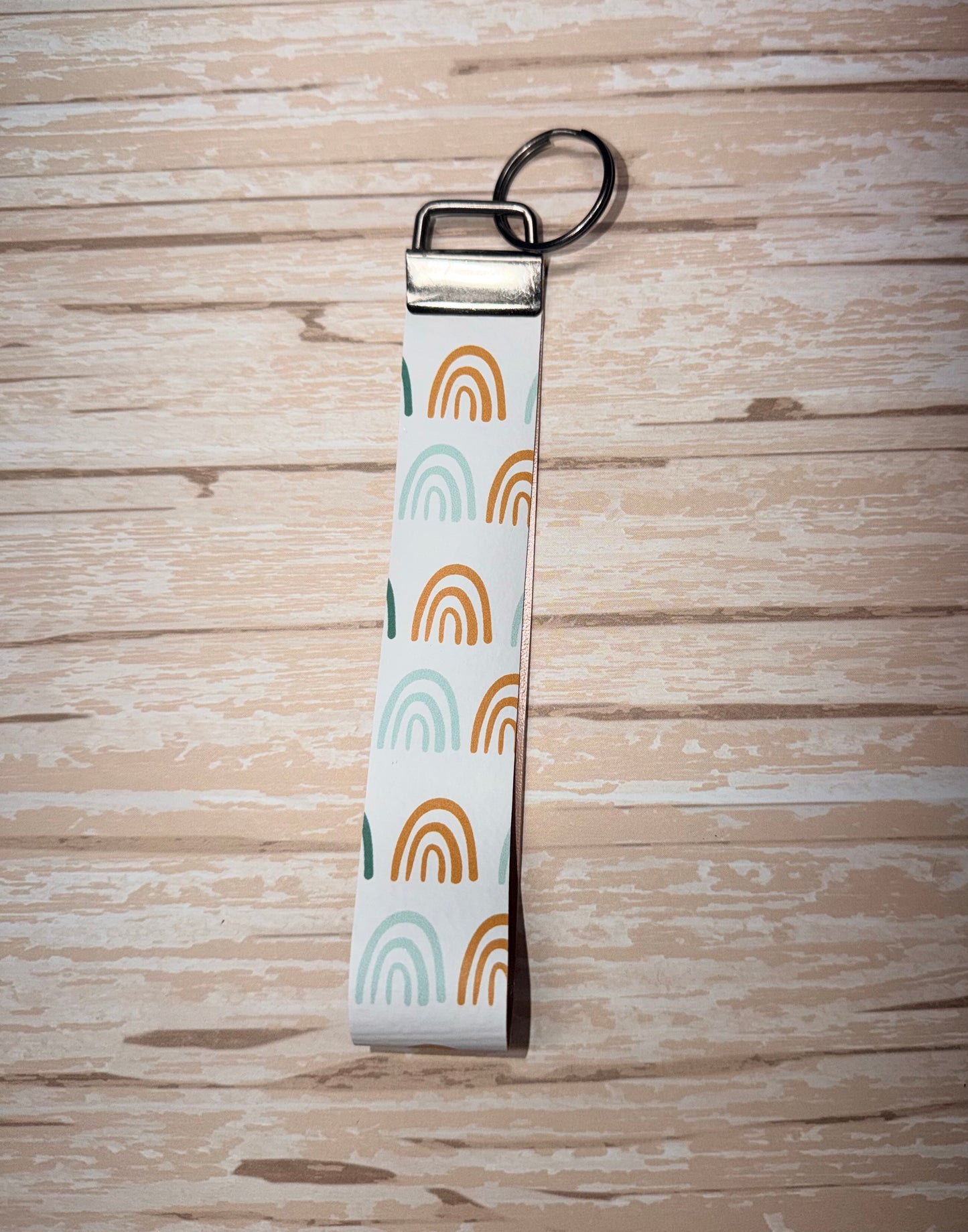 Boho Rainbow Faux Leather Key Wristlet