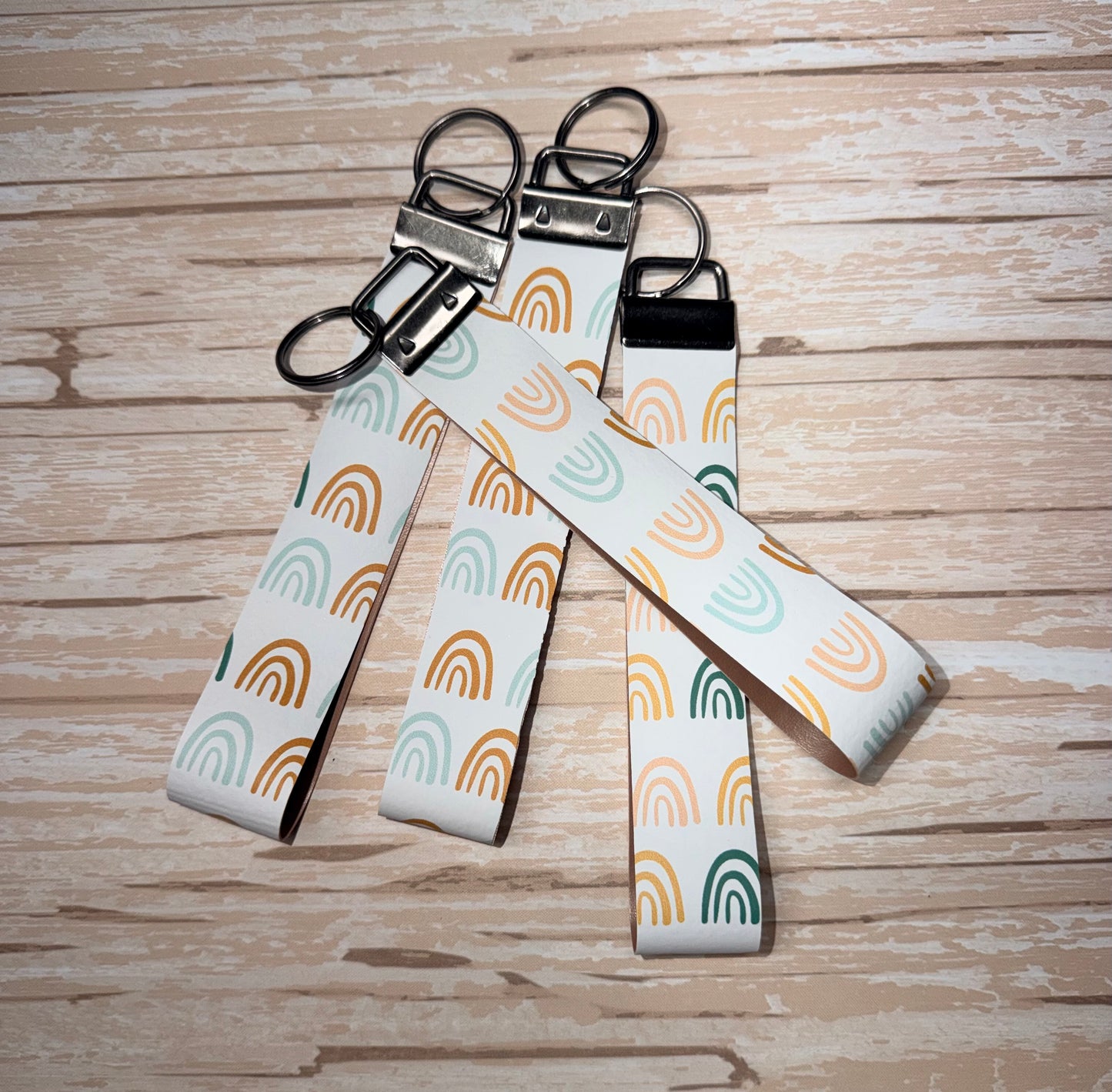 Boho Rainbow Faux Leather Key Wristlet