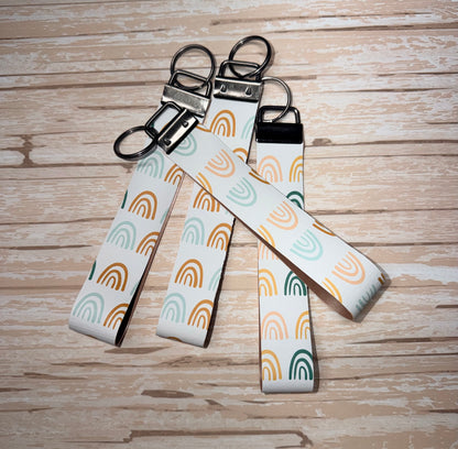 Boho Rainbow Faux Leather Key Wristlet