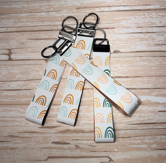 Boho Rainbow Faux Leather Key Wristlet