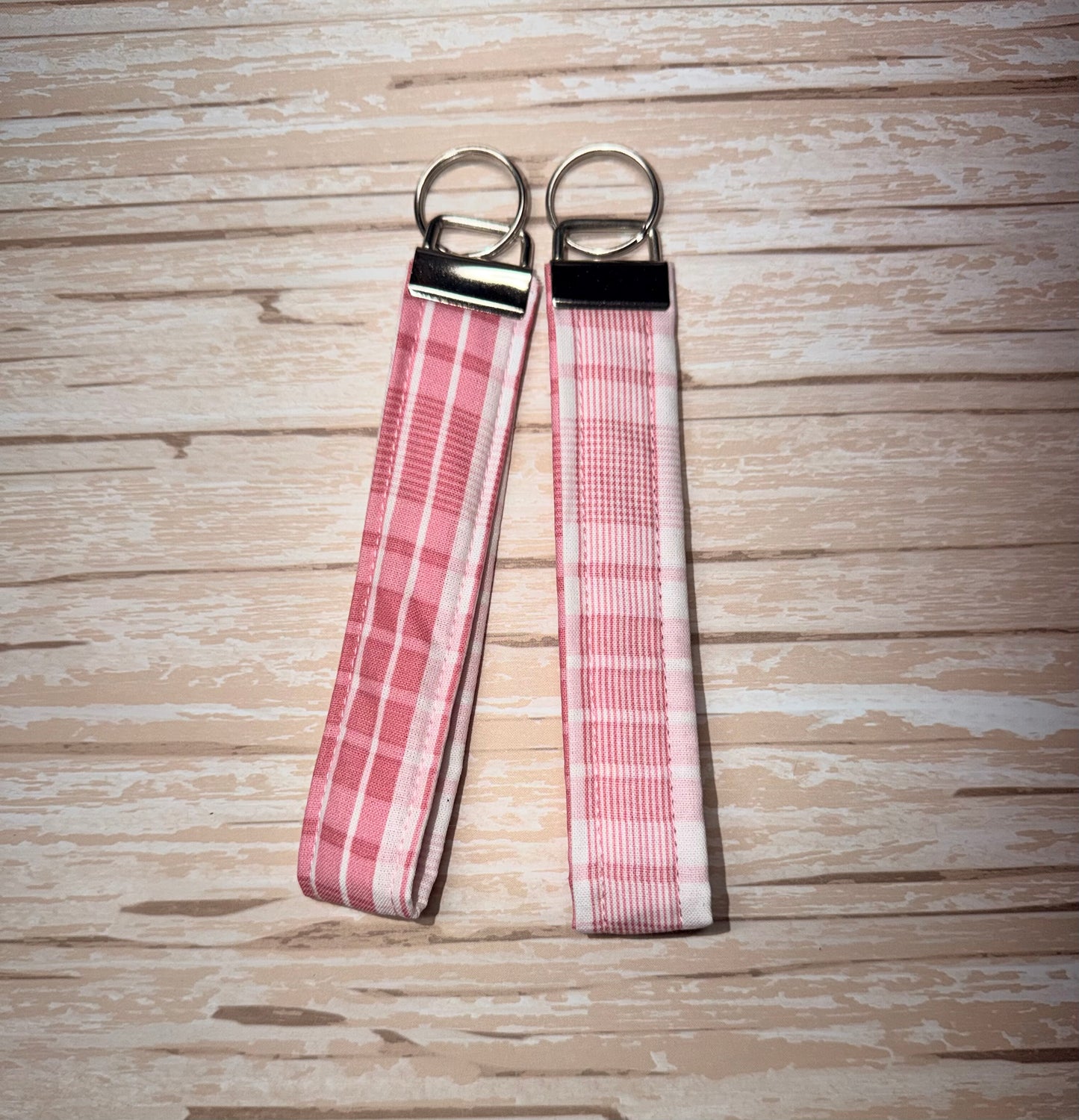 Pink Plaid Cotton Key Wristlet