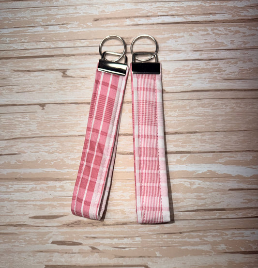Pink Plaid Cotton Key Wristlet