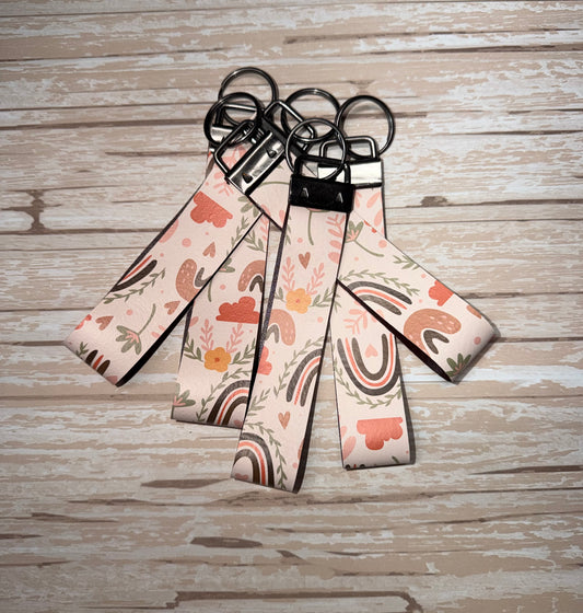 Boho Rainbows and Flowers Key Wristlet