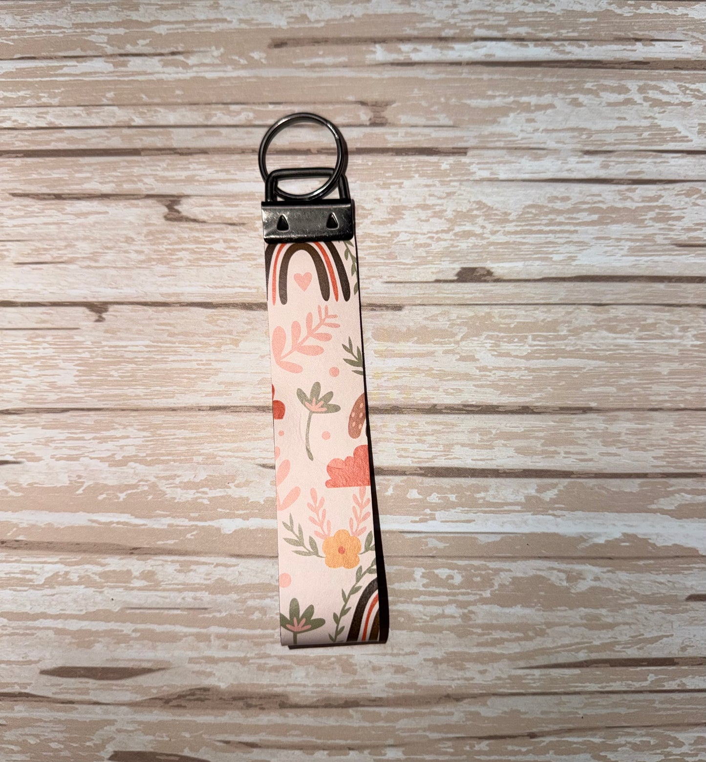Boho Rainbows and Flowers Key Wristlet