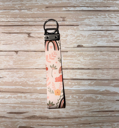 Boho Rainbows and Flowers Key Wristlet