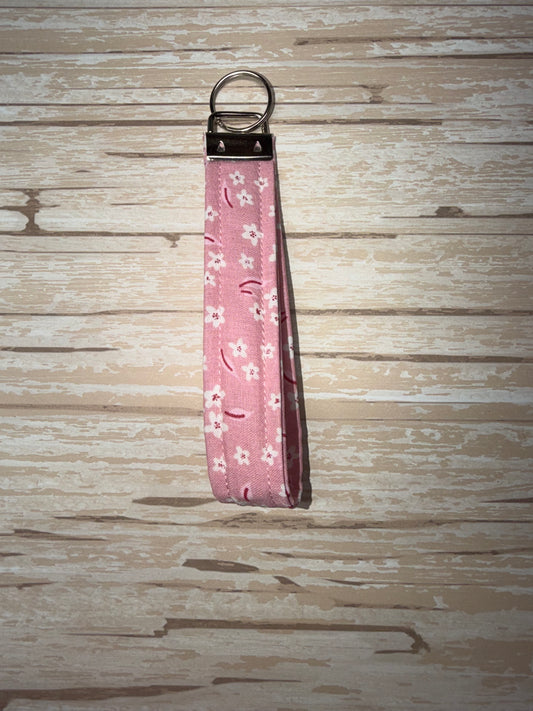 Pink With White Flower Key Wristlet